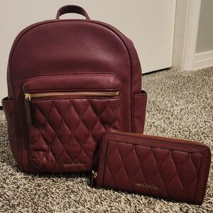 Vera Bradley Leighton Maroon Quilted Backpack and Wallet Set